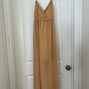Active USA Tan Dress with Lace Accents